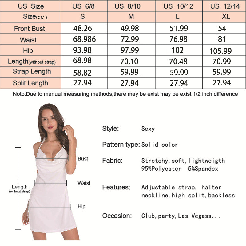 Women's Sexy Deep V-Neck Halter Backless Slit Mini Party Club Dress