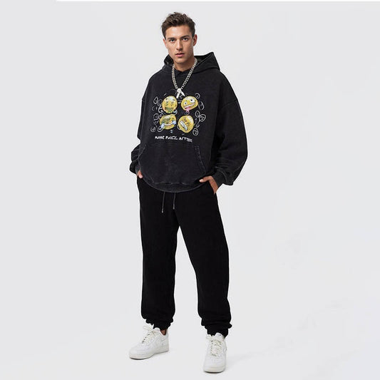 Men's autumn and winter creative expression pack distressed tops trendy hooded sweatshirts for men