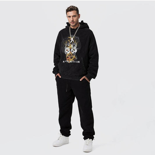 Autumn European and American high street heavyweight batik hooded sweatshirts for men and women