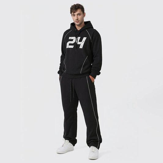 Men's sports style piping sweatshirt loose fit heavy cotton contrasting edge stripe printed sweatshirt