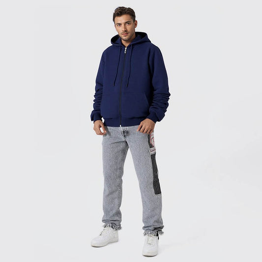 420g plus-size zipper hoodie men's street trend autumn winter plus fleece thickened cardigan coat