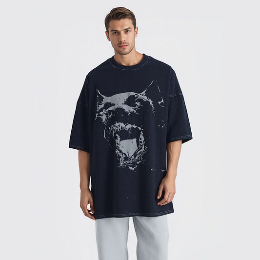 Dark style heavyweight pure cotton short-sleeved T-shirt men's summer new loose shoulder sleeves round neck straight T-shirt same style for men and women