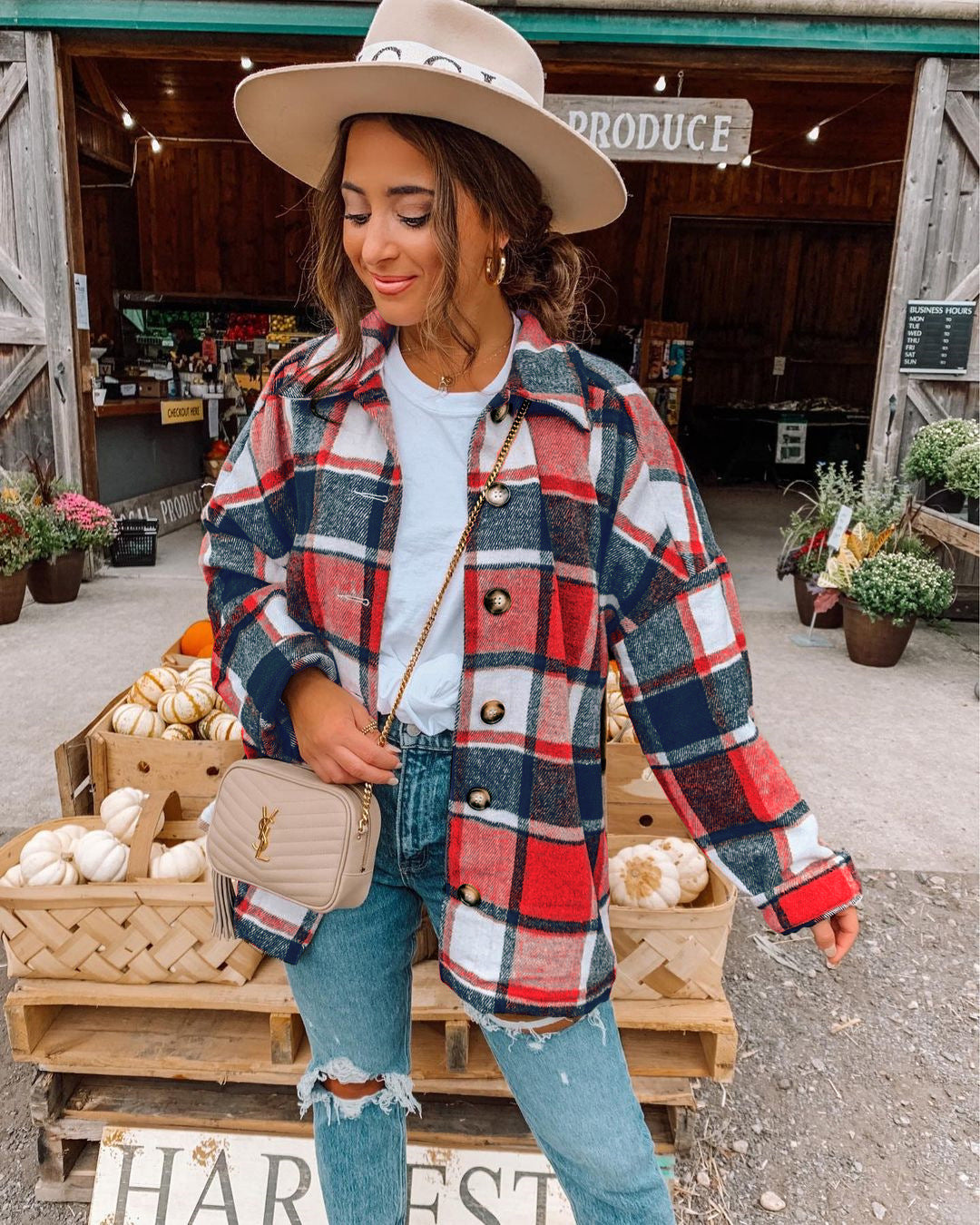 Sassy Fuchsia Plaid Flannel Button Down Shacket top shirt