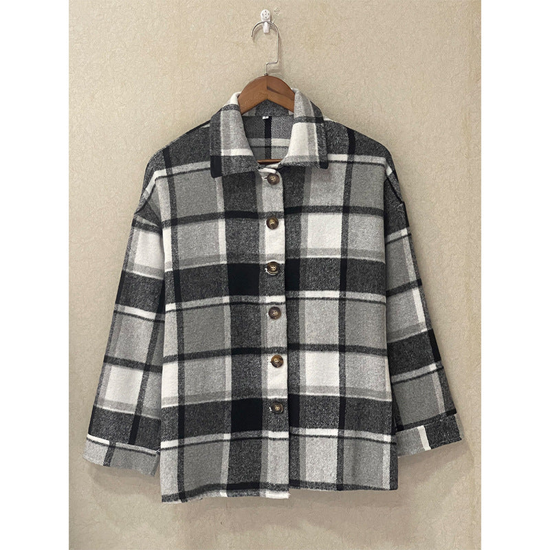 Women's Long Plaid Shacket Jacket Oversized Button Down Shirts Winter Warm Pea Coat