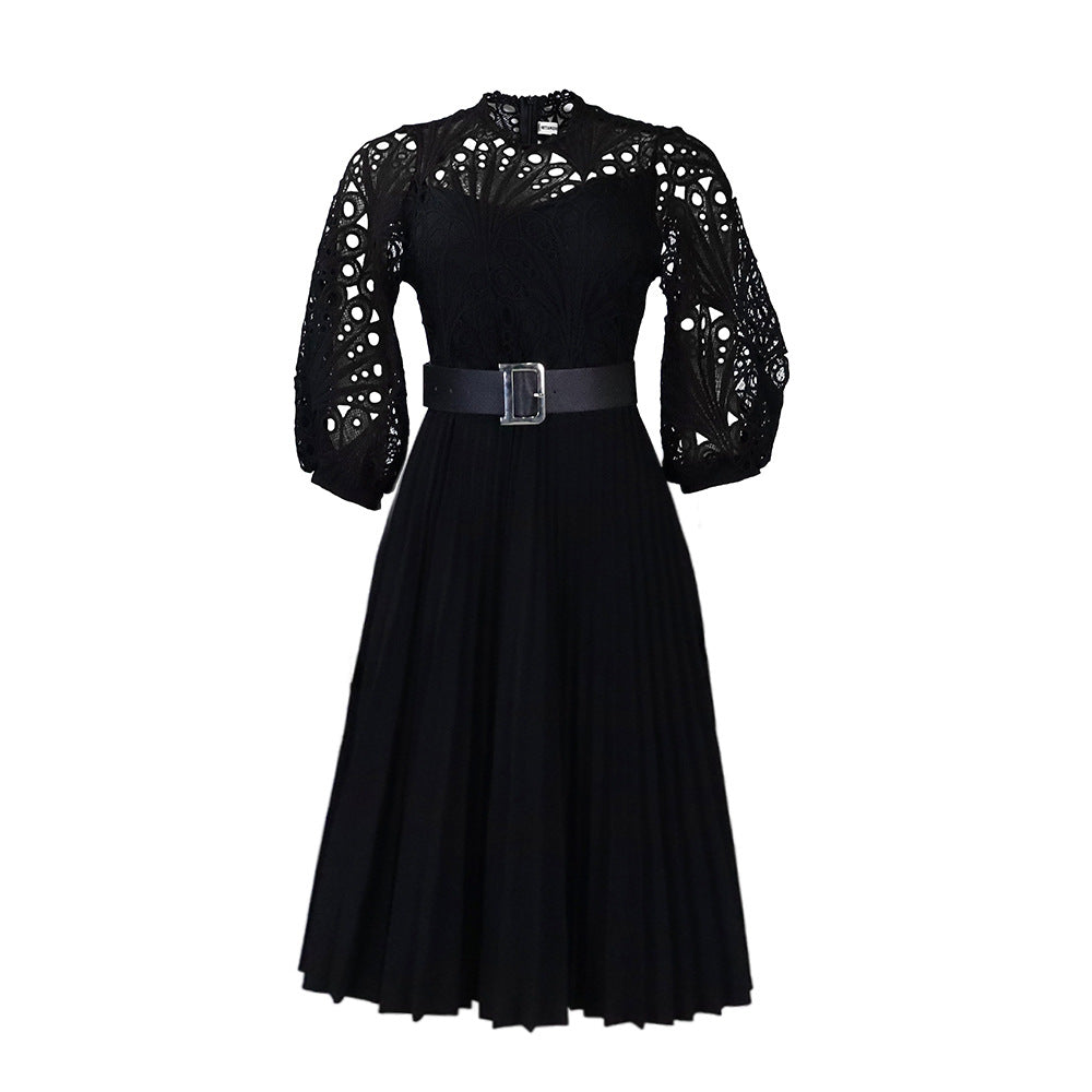 Plus-Size lace Hook Flower Sexy Hollow Pleated Dress Gown