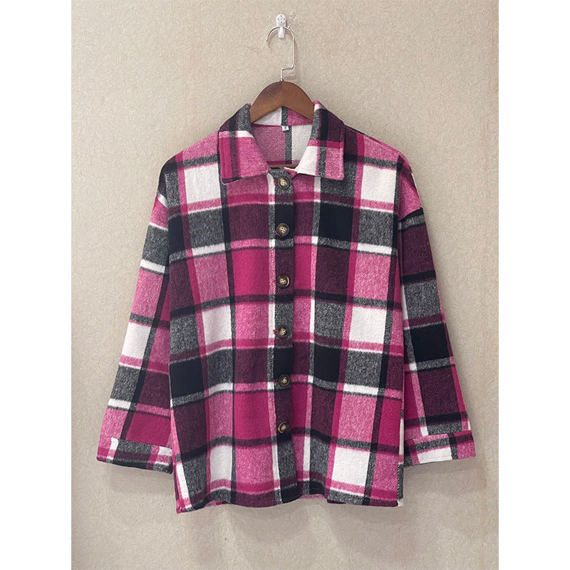 Women's Long Plaid Shacket Jacket Oversized Button Down Shirts Winter Warm Pea Coat