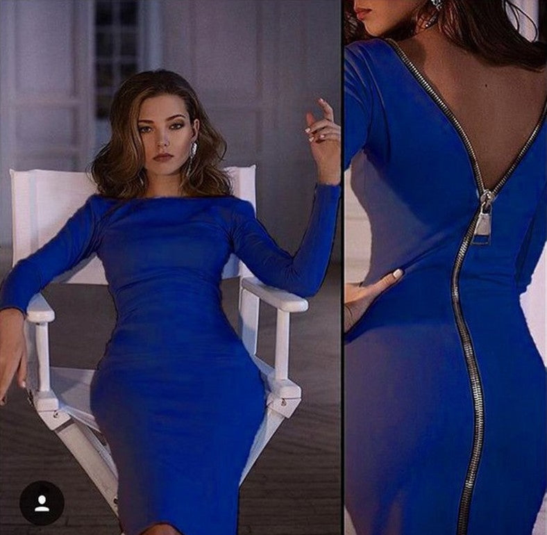 New Sexy back zip long sleeve dress Pencil Bodycon Lady Vestido De Renda Autumn Dress