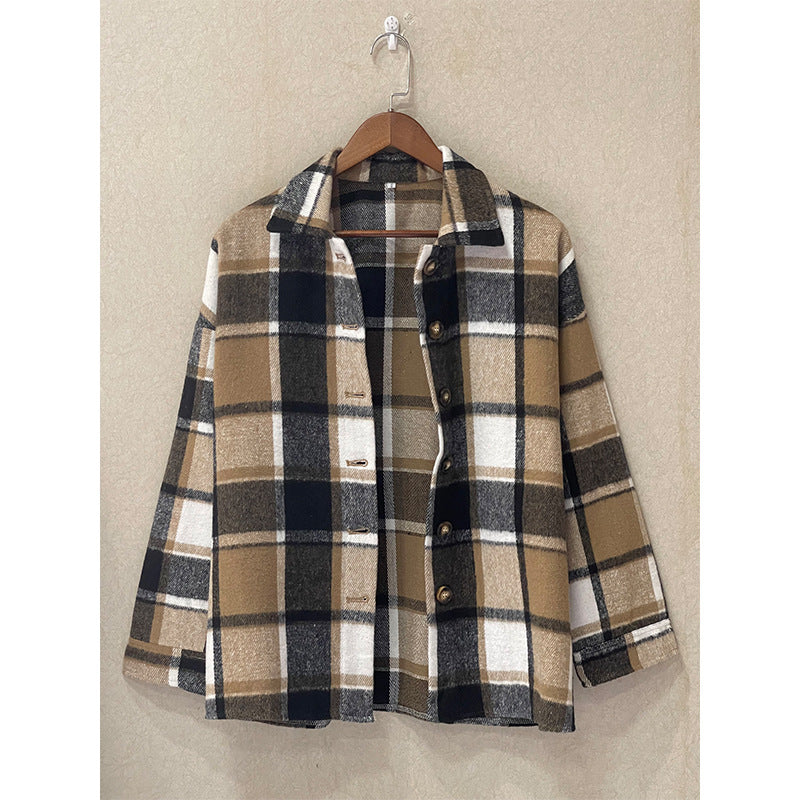 Women's Long Plaid Shacket Jacket Oversized Button Down Shirts Winter Warm Pea Coat