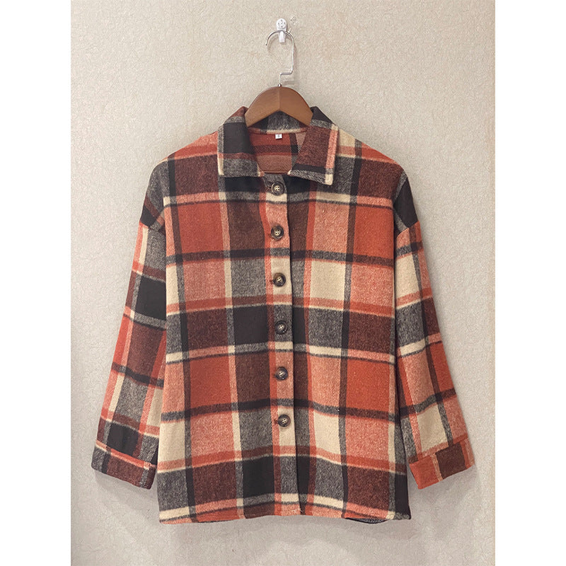 Women's Long Plaid Shacket Jacket Oversized Button Down Shirts Winter Warm Pea Coat