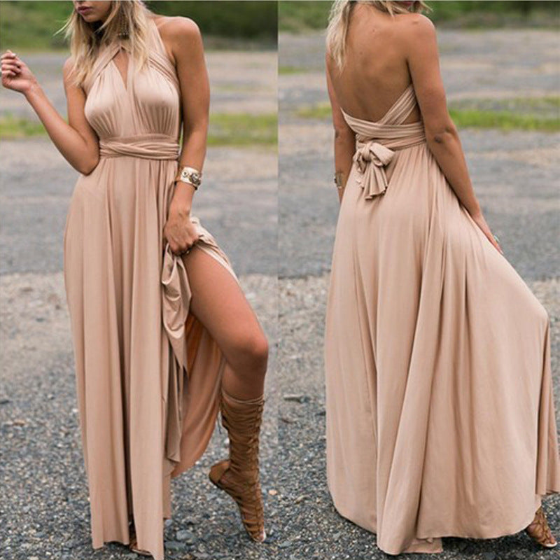 Formal Dress Women Elegant Evening Long Deep V Halter Dress Wedding Party Dress